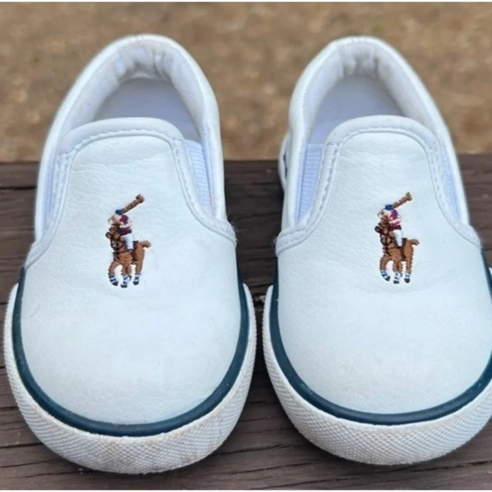 Polo Ralph Lauren Boys' Bal Harbour II Slip-On Sneakers Boys Toddlers Sz 4 White